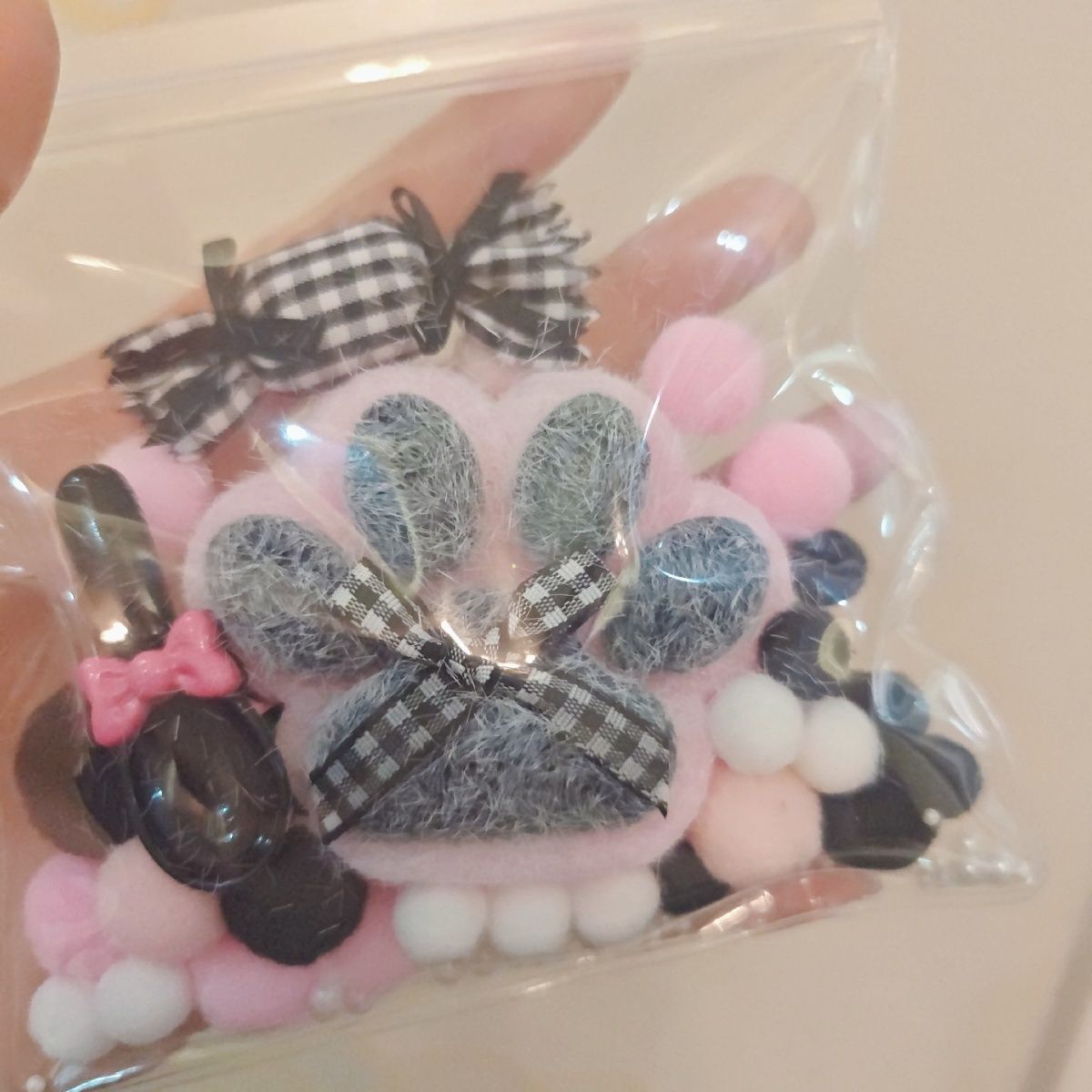 Pink & Black Handmade Silicone Cat's Paw with Flocking Taba Squishy Toy