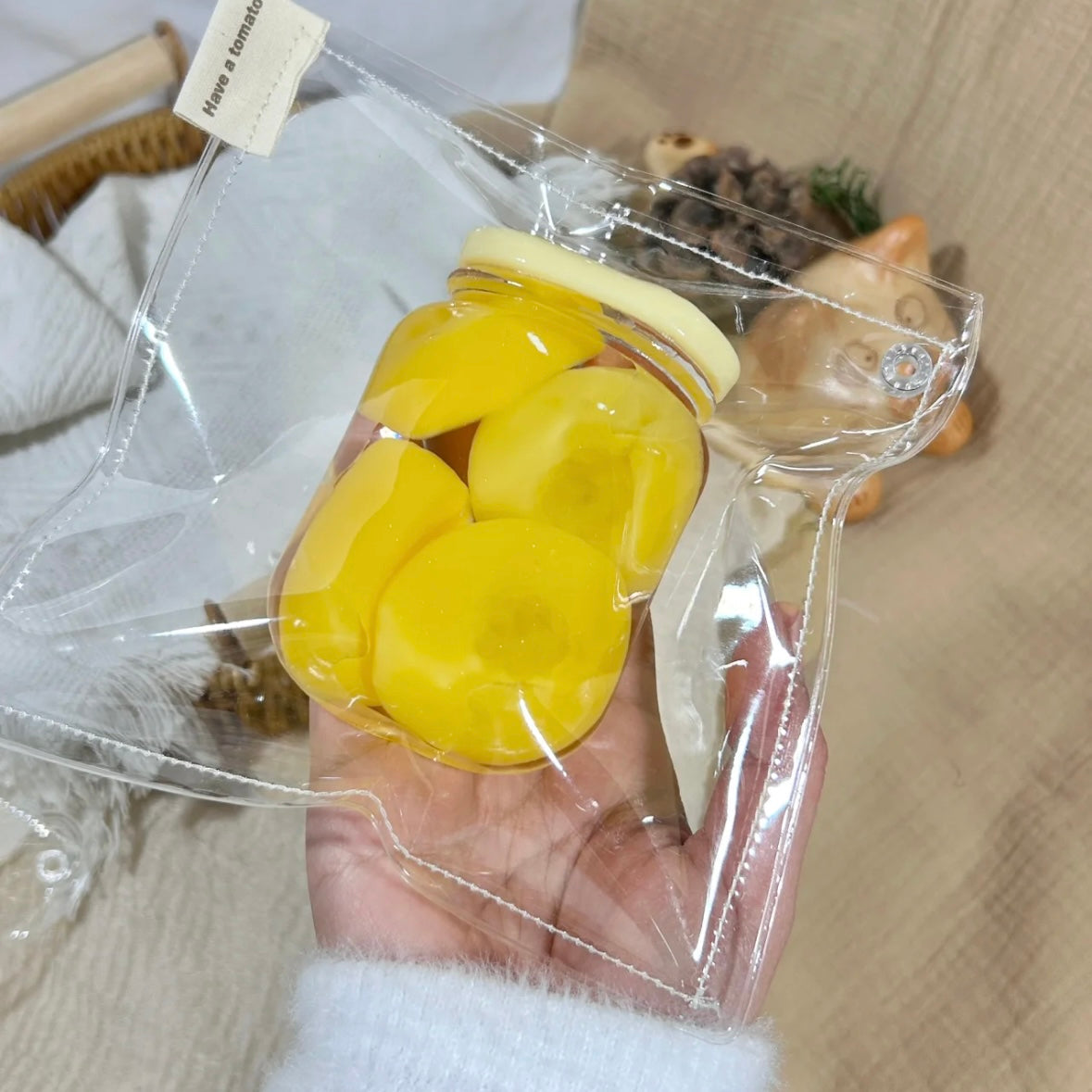 Handmade Transparent Mango Strawberry Yellow Peach Green Grape Taba Squishy Toy