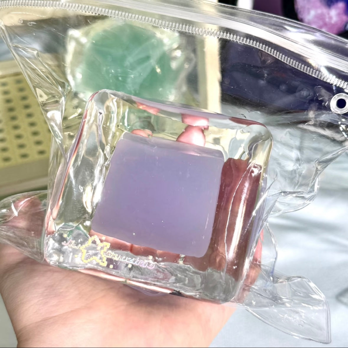 250g Handmade Transparent Ice Cube Taba Squishy Toy (Flowing Liquid in The Middle)(Liquid Squishy)