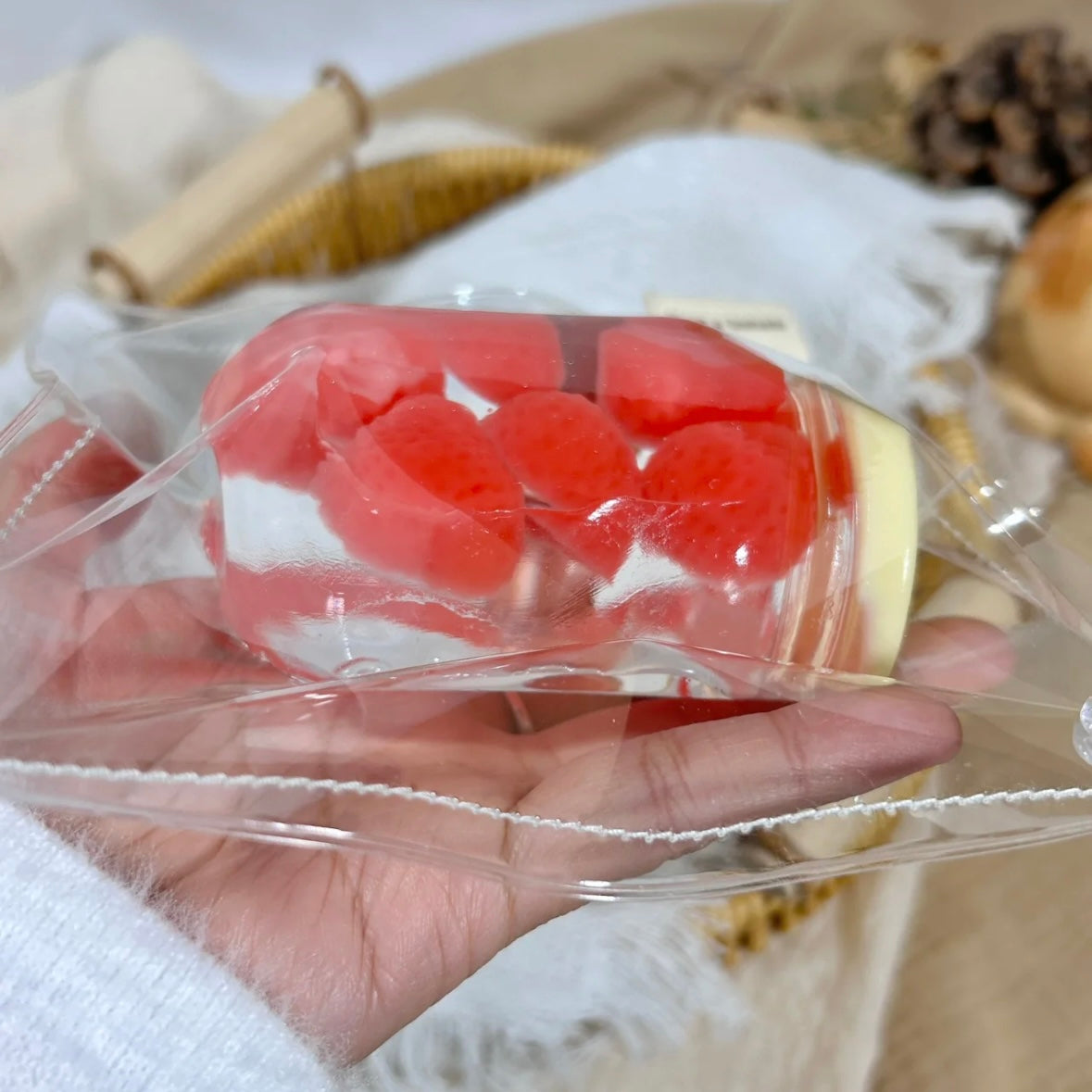 Handmade Transparent Mango Strawberry Yellow Peach Green Grape Taba Squishy Toy