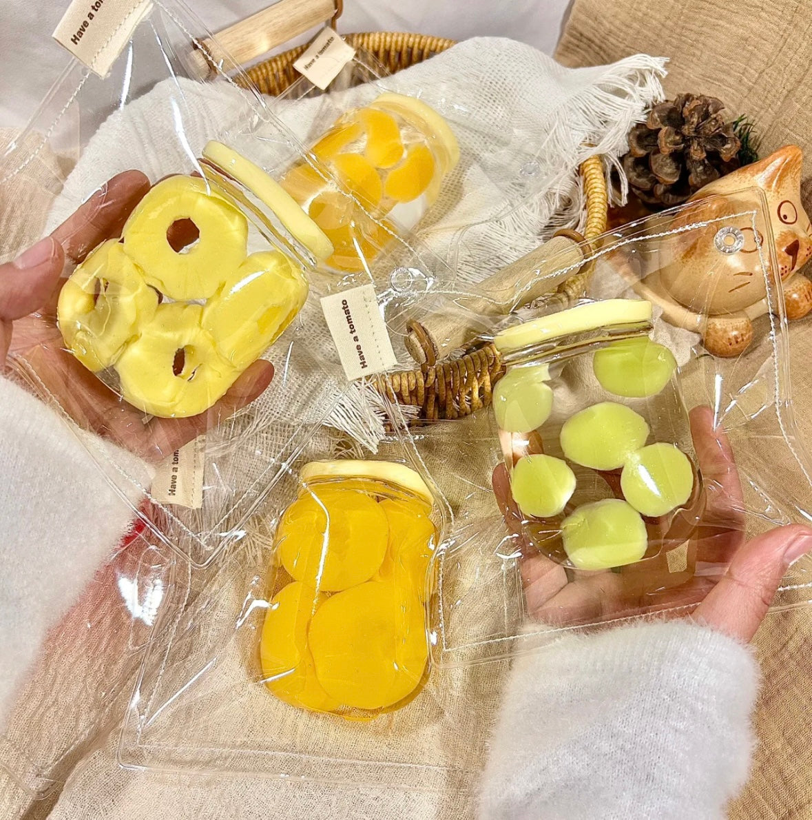 Handmade Transparent Mango Strawberry Yellow Peach Green Grape Taba Squishy Toy