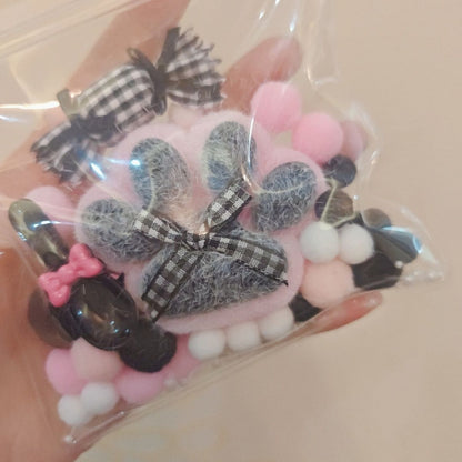Pink & Black Handmade Silicone Cat's Paw with Flocking Taba Squishy Toy