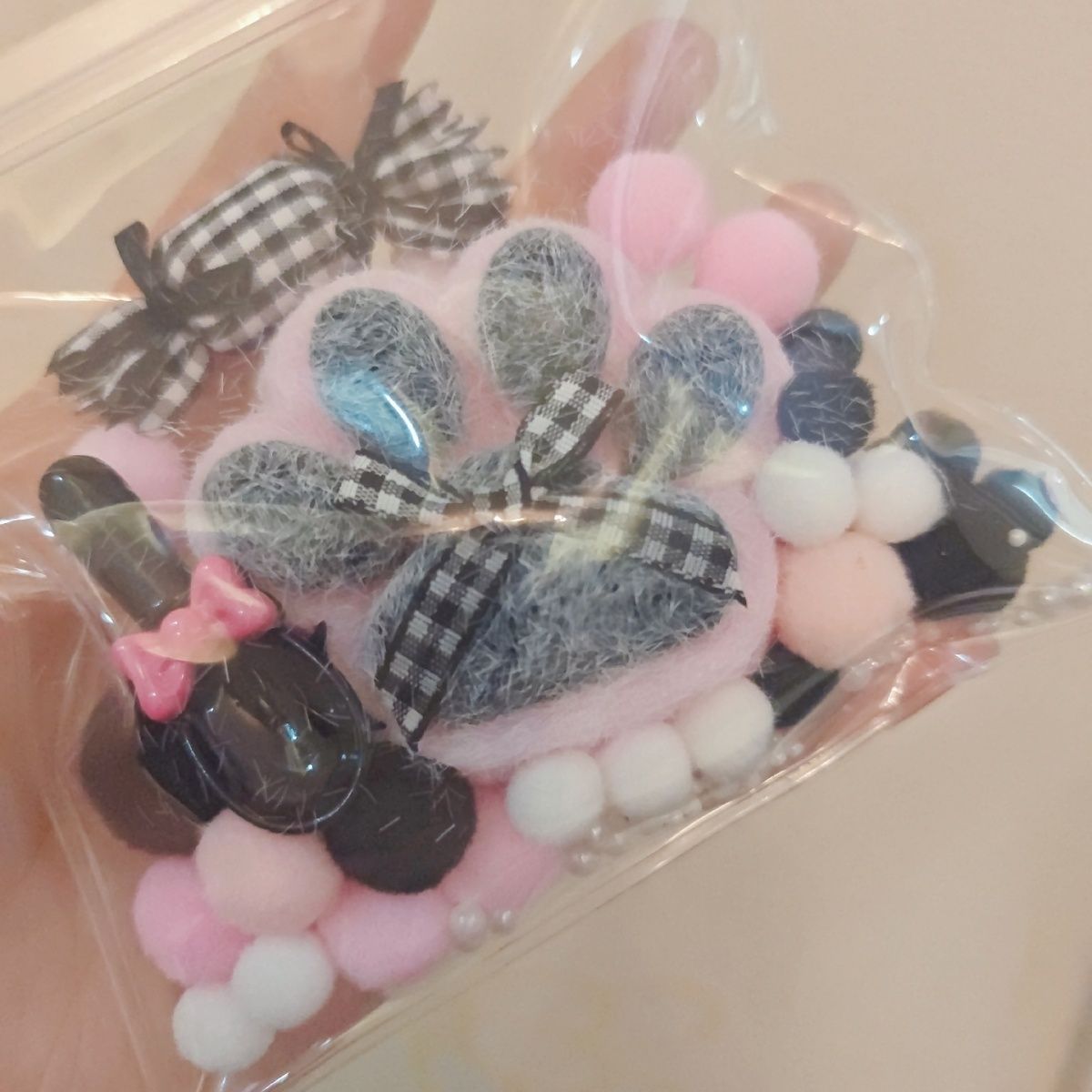 Pink & Black Handmade Silicone Cat's Paw with Flocking Taba Squishy Toy