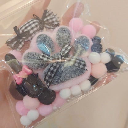 Pink & Black Handmade Silicone Cat's Paw with Flocking Taba Squishy Toy