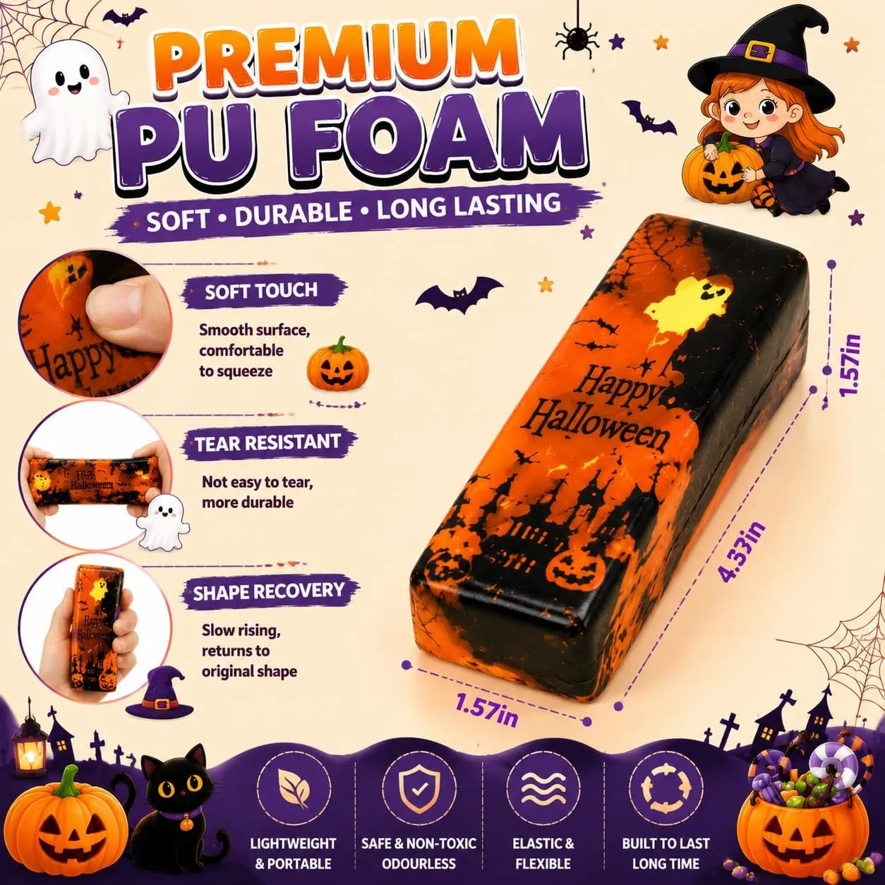 Halloween Butter Stick Squishy Toy – Soft, Non-Toxic Slow-Rebound Stress Relief Toy