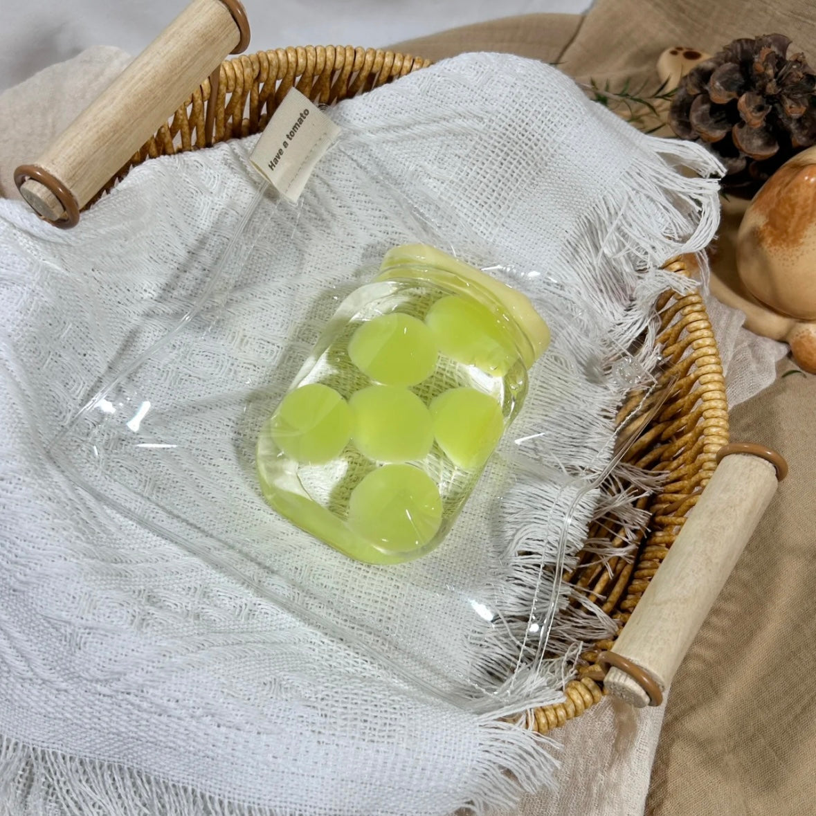 Handmade Transparent Mango Strawberry Yellow Peach Green Grape Taba Squishy Toy