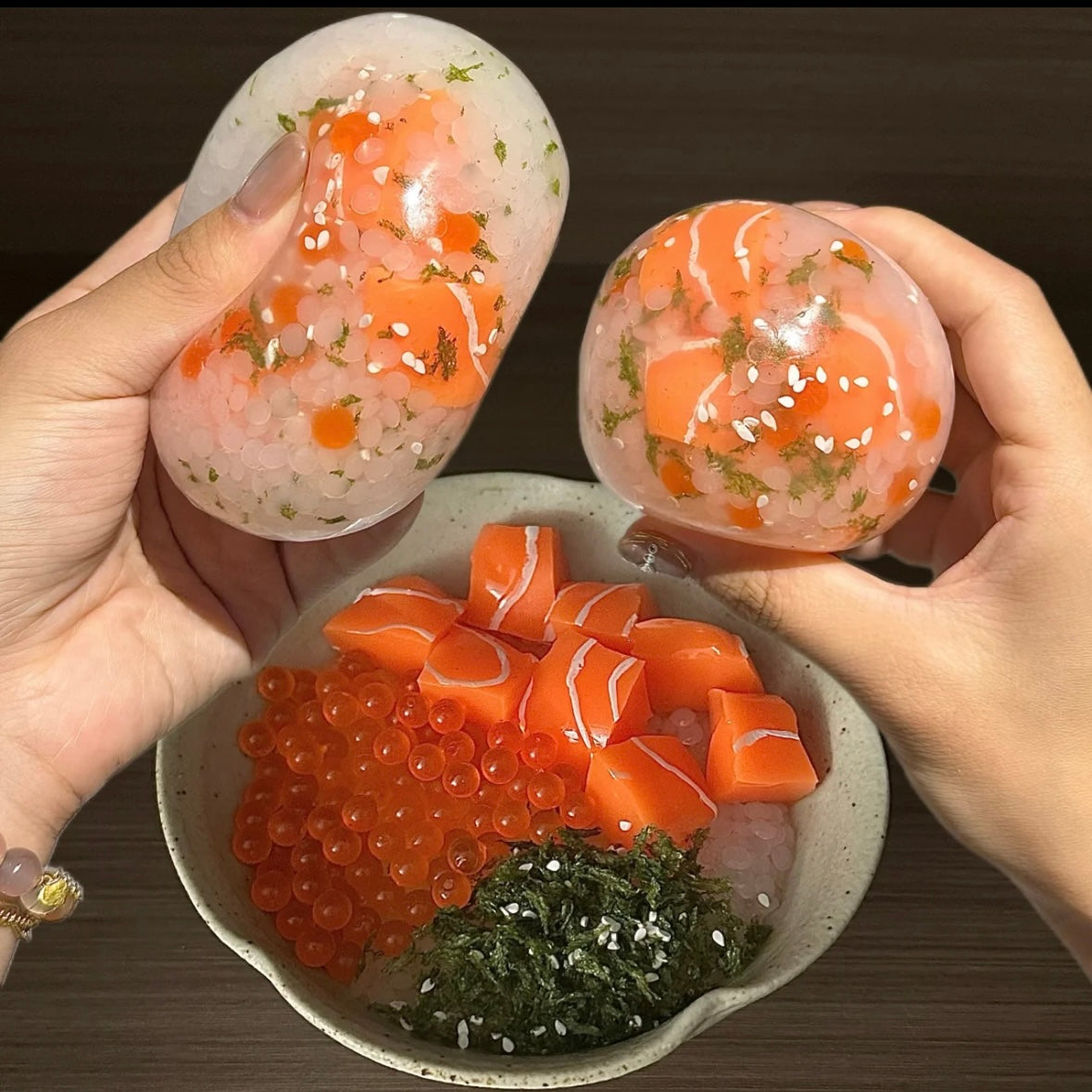 Salmon Rice Ball Stress Ball Squishy Stress Relief Decompression Toy