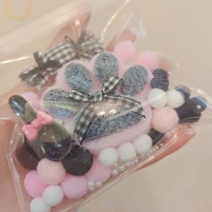Pink & Black Handmade Silicone Cat's Paw with Flocking Taba Squishy Toy
