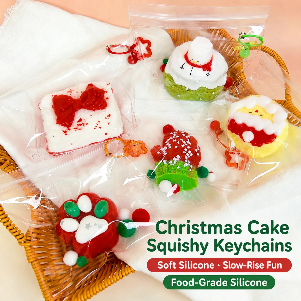 Food-Grade Silicone Christmas Squishy Toy – Food-Themed Stress Relief Toy with Bell