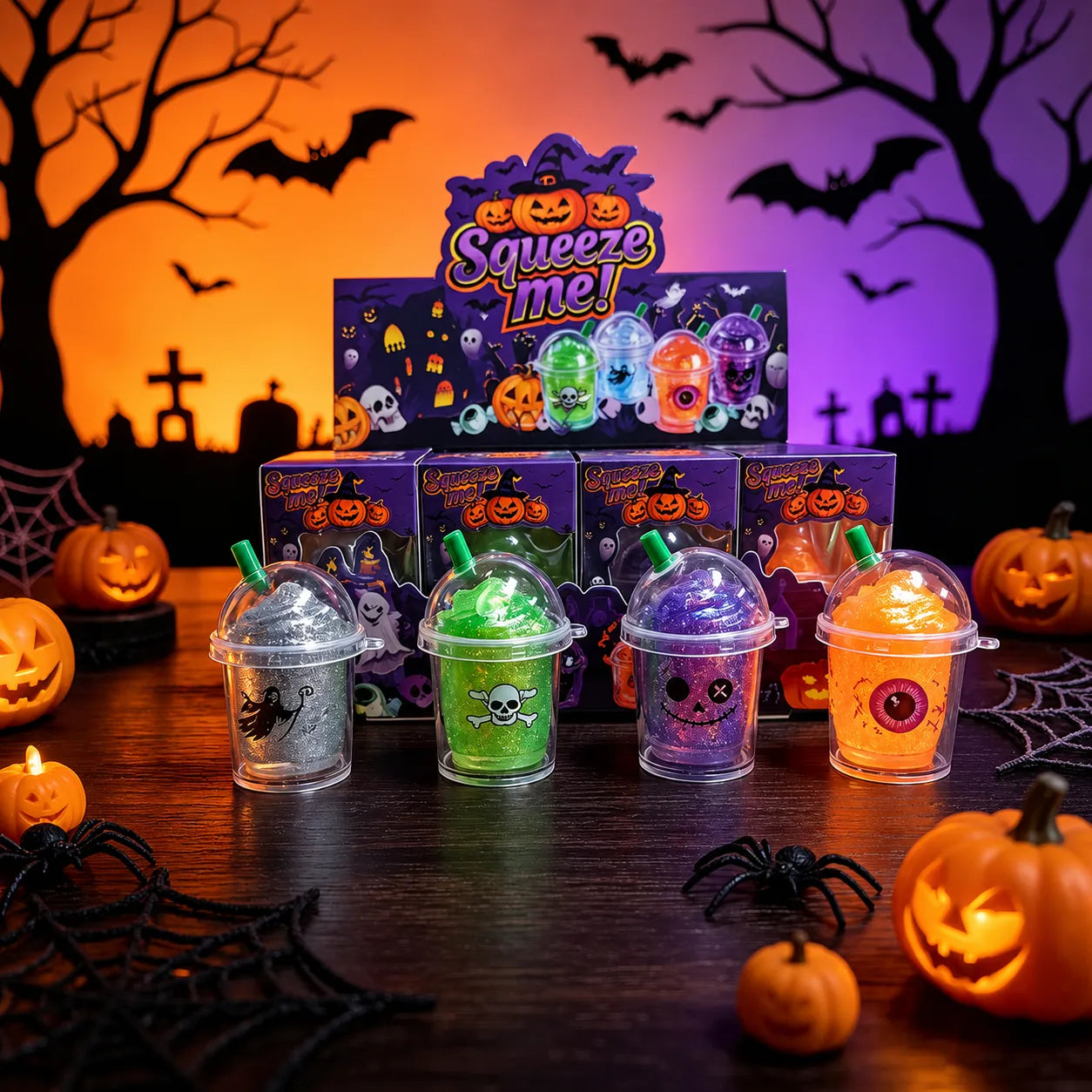 Halloween Milk Tea Cup Squishy Toys – Non-Toxic Stress Relief Blind Box Gift Set