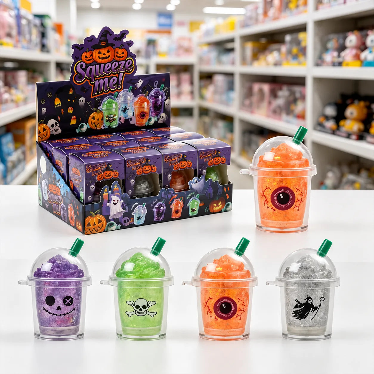 Halloween Milk Tea Cup Squishy Toys – Non-Toxic Stress Relief Blind Box Gift Set