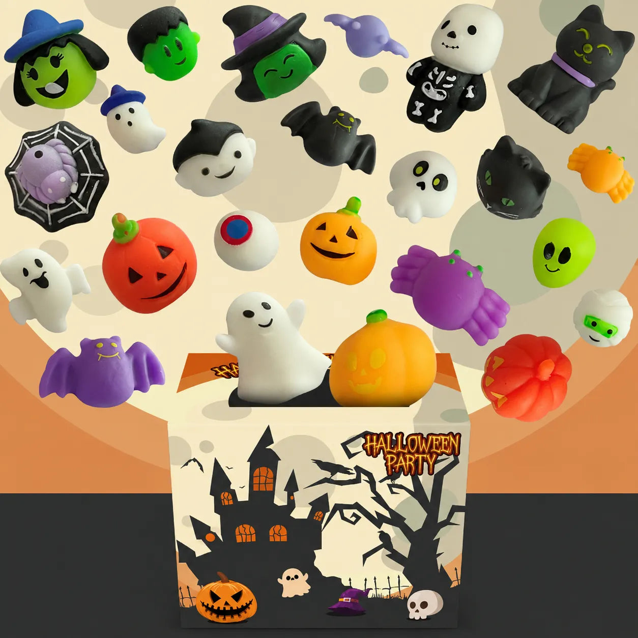 Halloween Squishy Blind Box Set – Pumpkin, Spider and Ghost Designs