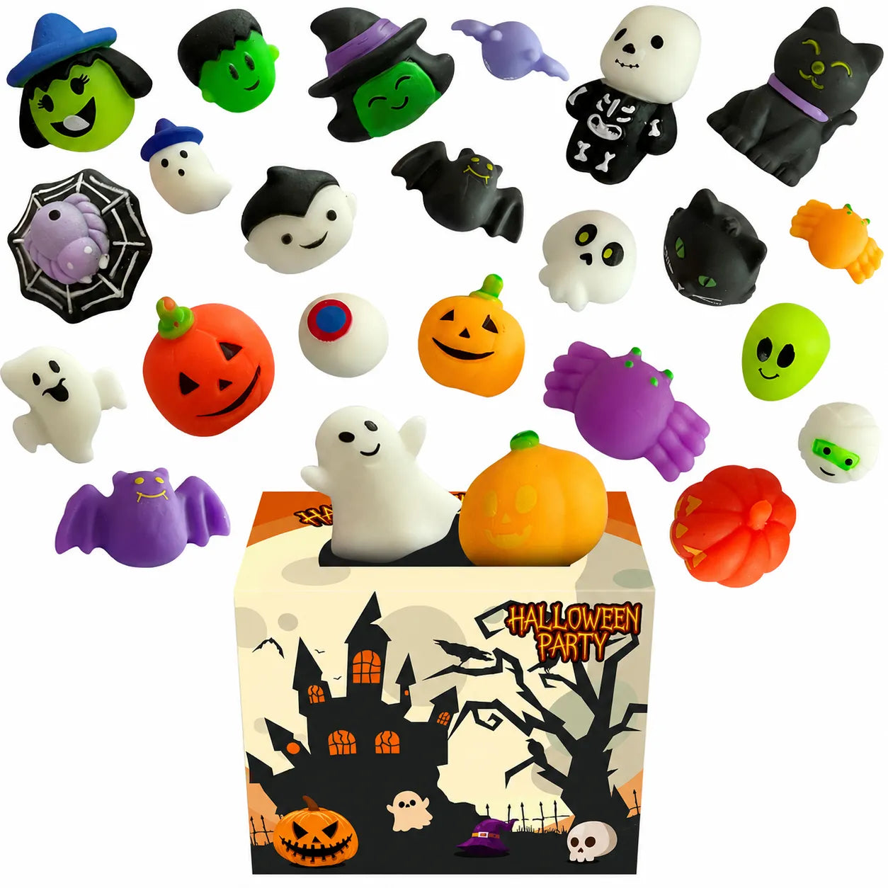 Halloween Squishy Blind Box Set – Pumpkin, Spider and Ghost Designs