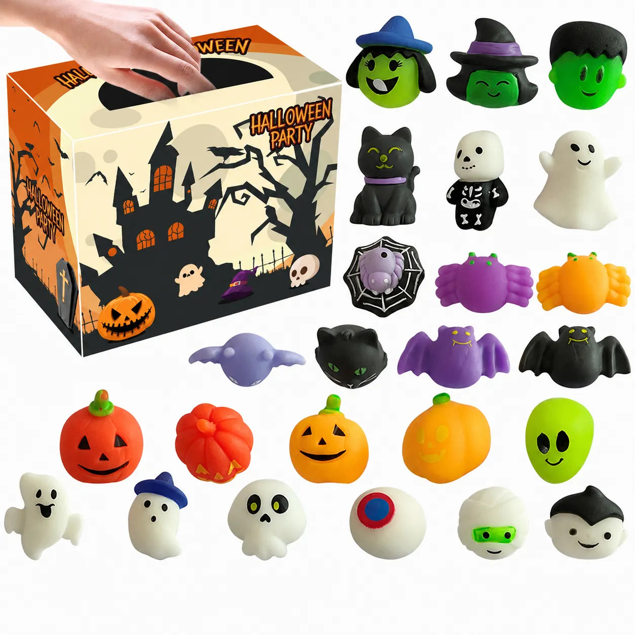 Halloween Squishy Blind Box Set – Pumpkin, Spider and Ghost Designs