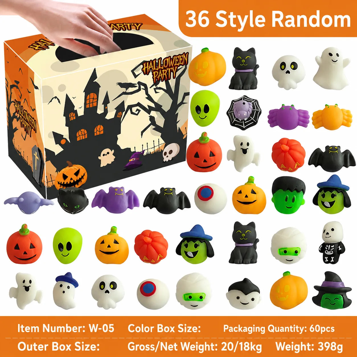 Halloween Squishy Blind Box Set – Pumpkin, Spider and Ghost Designs
