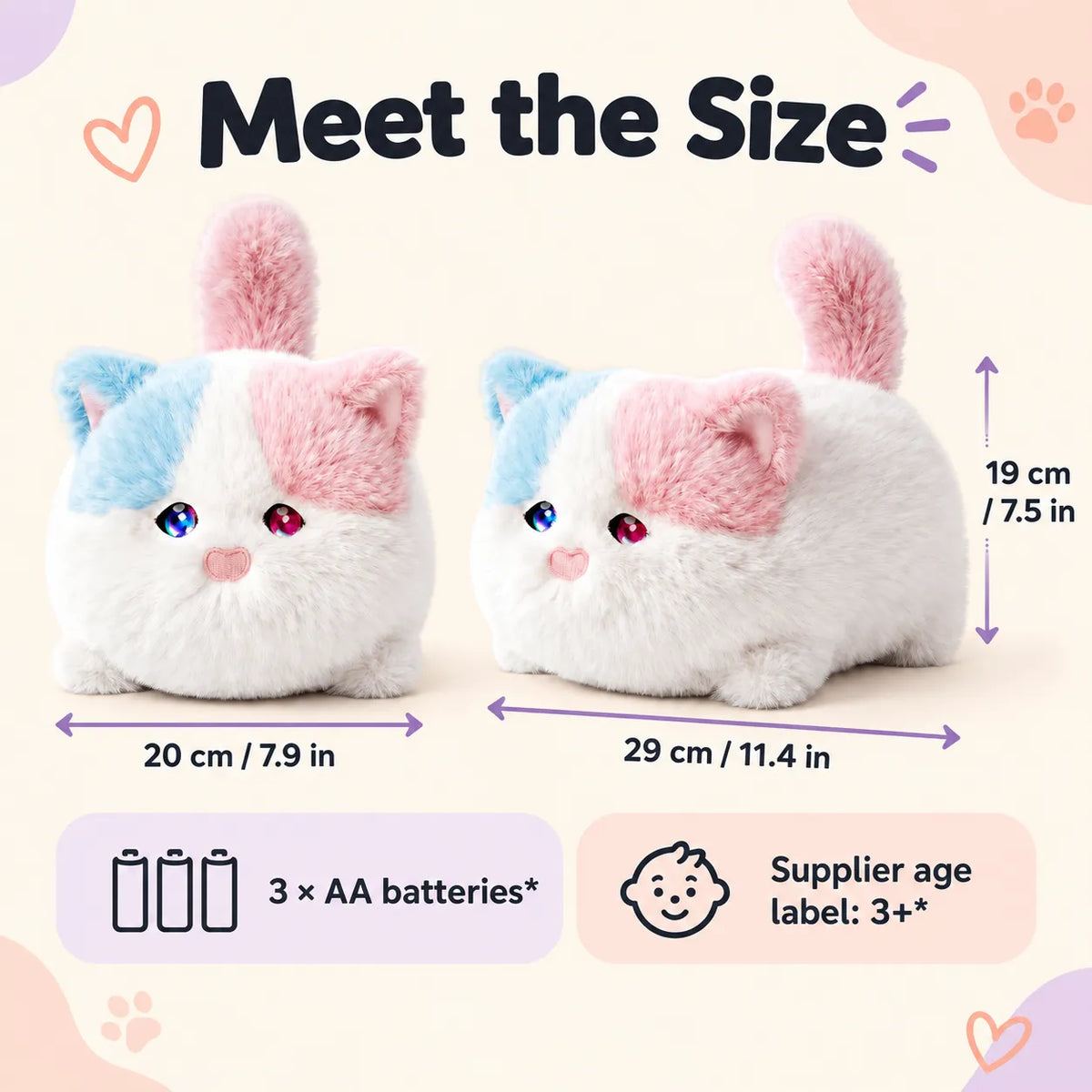 Interactive Plush Kitten – Pastel & Calico