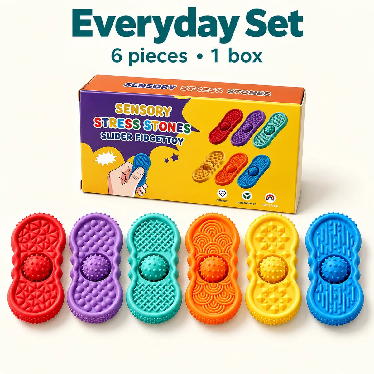Textured Sensory Fidget Stones – 6-Color Set & Bundles