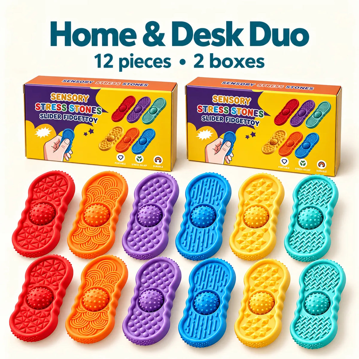 Textured Sensory Fidget Stones – 6-Color Set & Bundles