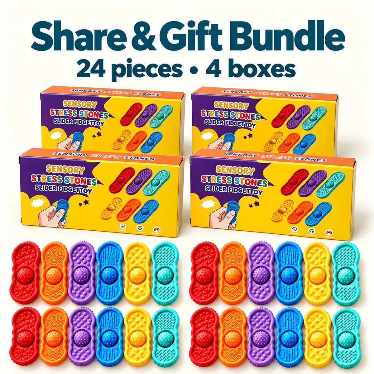 Textured Sensory Fidget Stones – 6-Color Set & Bundles