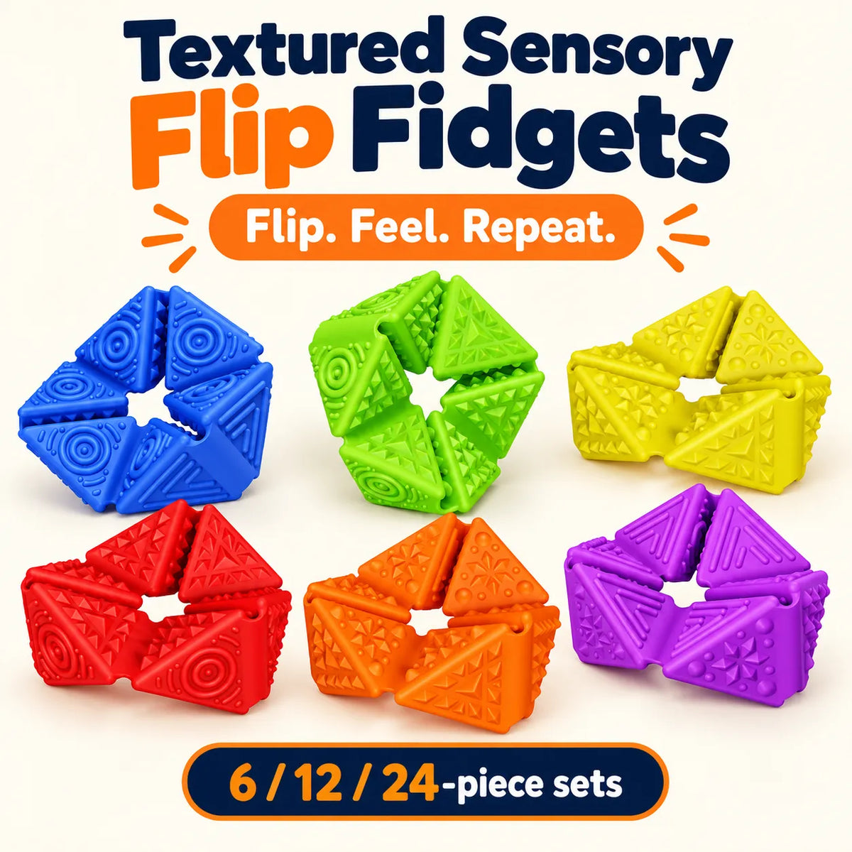 Textured Sensory Flip Fidget Toys – 6, 12 or 24 Pack