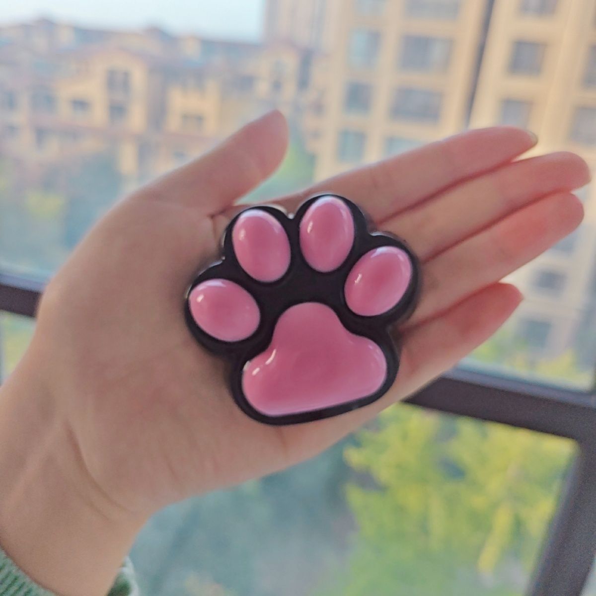 Handmade Silicone Cat's Paw Stress Relief Taba Squishy Toy Black-Pink