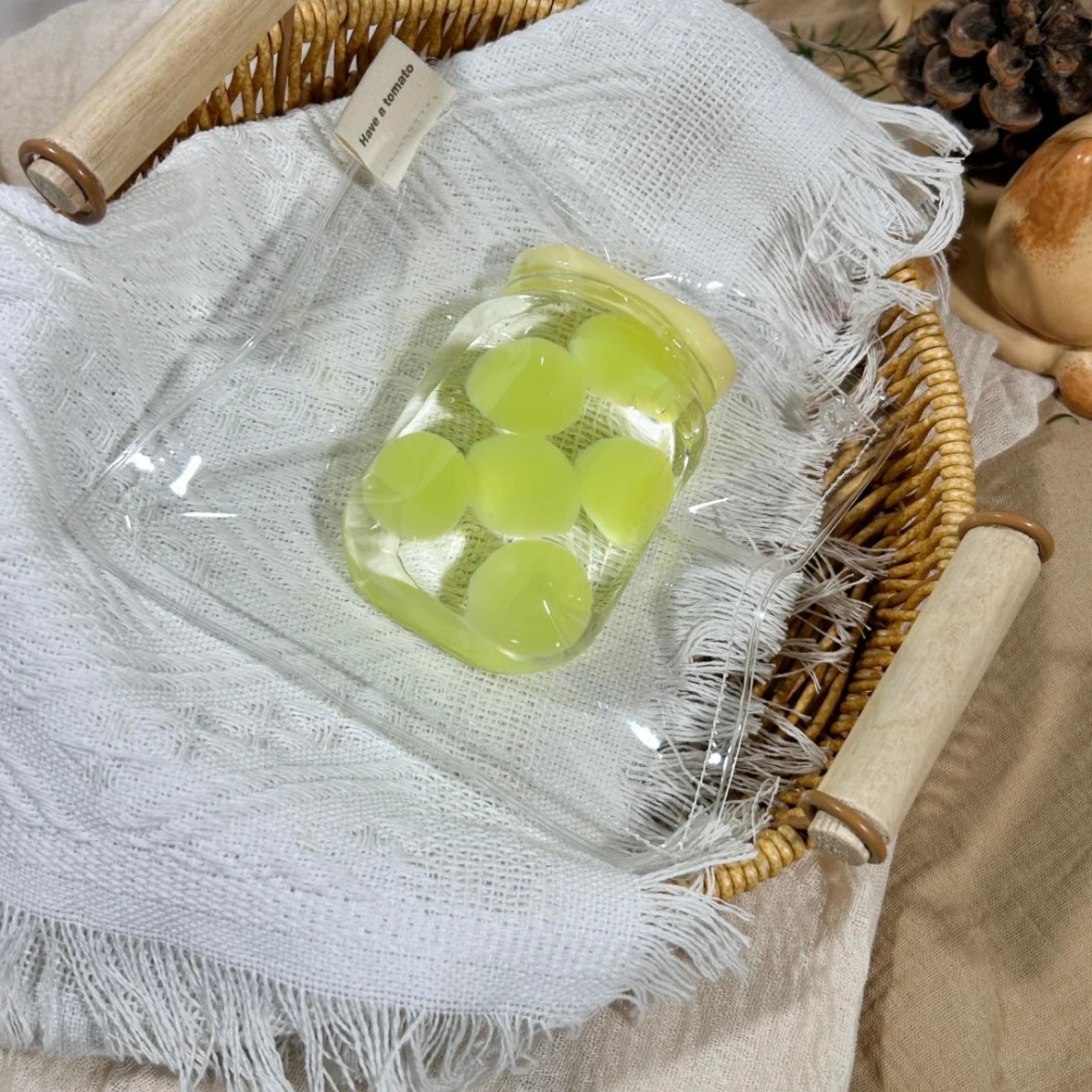 Handmade Transparent Mango Strawberry Yellow Peach Green Grape Taba Squishy Toy